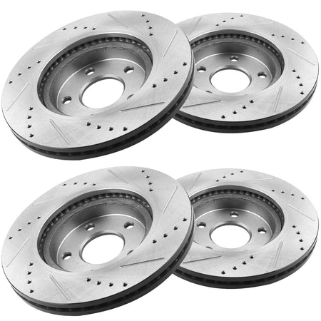 Front & Rear Drilled & Slotted Disc Brake Rotors + Ceramic Pads + Cleaner & Fluid Fits for 2015 2016 2017 Ford Edge