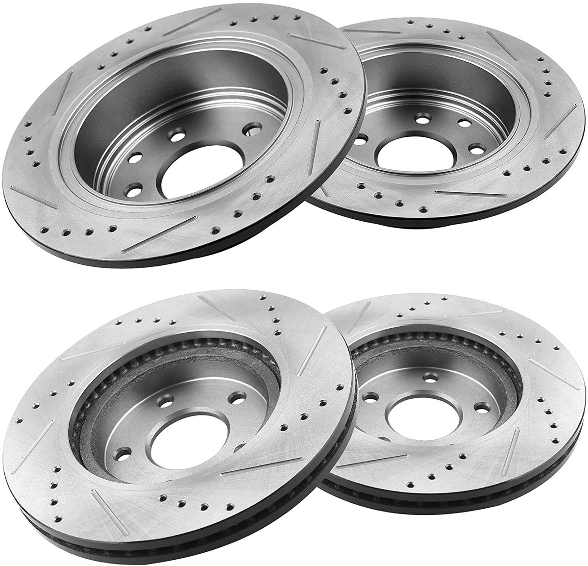 Front & Rear Drilled & Slotted Disc Brake Rotors + Ceramic Pads + Cleaner & Fluid Fits for 2007- 2012 Nissan Altima (All Models), 2013 Nissan Altima (S Coupe Models ONLY)
