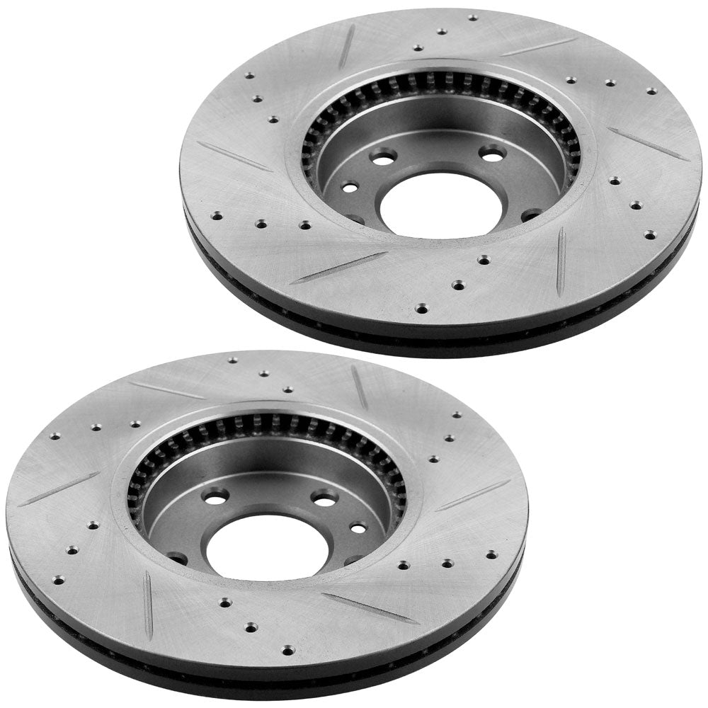 Front Drilled Slotted Disc Brake Rotors & Ceramic Brake Pads & Cleaner & Fluid Fit Ford Fusion, Lincoln MKZ, Mazda 6 (NO MazdaSpeed),  Mercury Milan