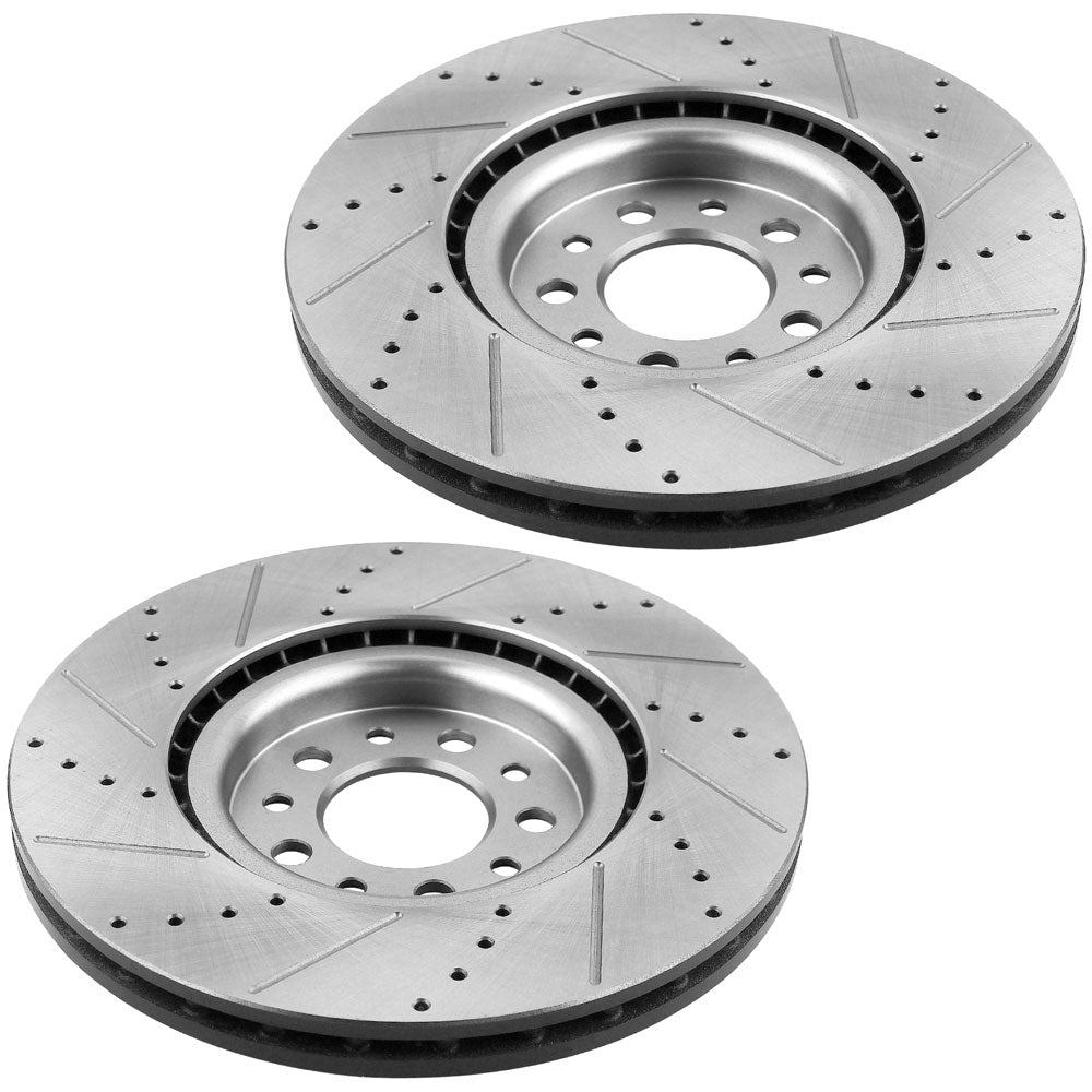 Front Drilled & Slotted Brake Rotors & Ceramic Brake Pads w/Cleaner & Fluid Fit 2015 2016 2017 Chrysler 200, 2014 2015 2016 2017 Jeep Cherokee 5 Lugs