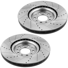 Load image into Gallery viewer, Front Drilled &amp; Slotted Brake Rotors &amp; Ceramic Brake Pads w/Cleaner &amp; Fluid Fit 2015 2016 2017 Chrysler 200, 2014 2015 2016 2017 Jeep Cherokee 5 Lugs