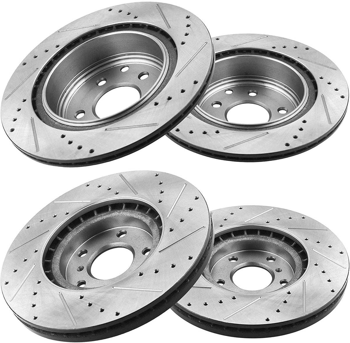 Front & Rear Drilled & Slotted Disc Brake Rotors + Ceramic Pads + Cleaner & Fluid Fits for Nissan EX35 EX37 G25 G35 G37 M35 M45 Q40 QX50 350Z 370Z Maxima