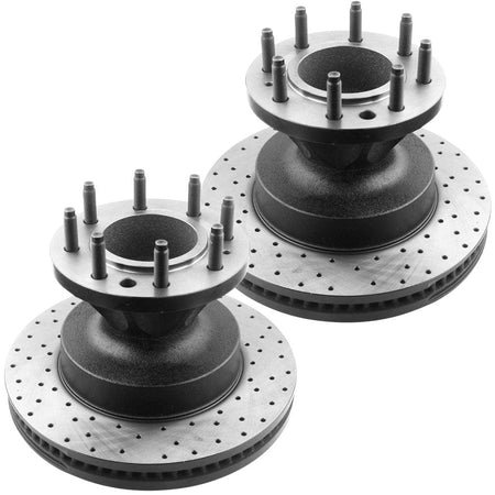 MotorbyMotor Front Brake Rotors & Brake Pad Kit 345mm Drilled & Slotted Design Including CLEANER DOT4 FLUID Fits for Ford E-350 Super Duty, Ford E-450 Super Duty (Dual Rear Wheel Models)