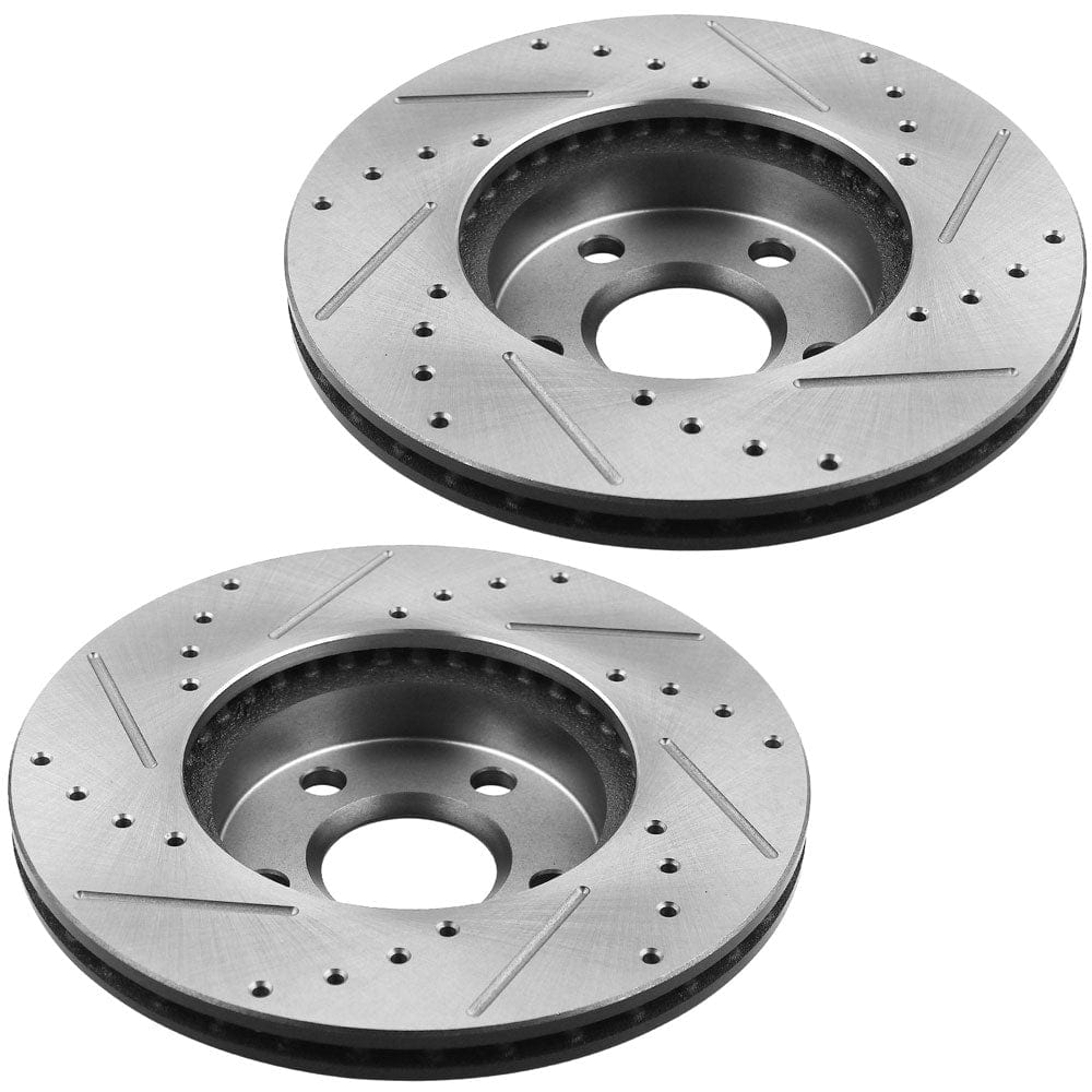 MotorbyMotor Front Brake Rotors & Brake Pad Kit 259mm Drilled & Slotted Design Fits for Buick Skylark, Chevrolet Beretta Cavalier Corsica Achieva, Pontiac Grand AM Sunbird Sunfire