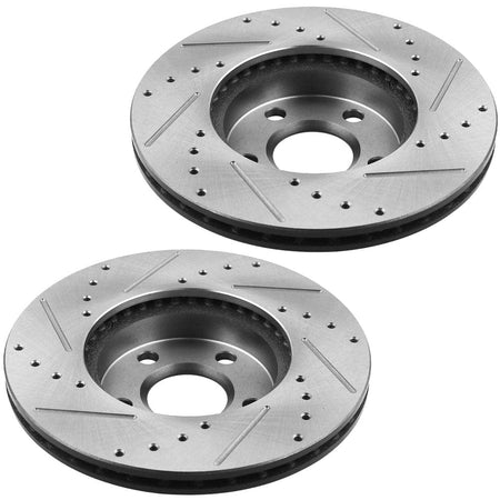 MotorbyMotor Front Brake Rotors & Brake Pad Kit 259mm Drilled & Slotted Design Fits for Buick Skylark, Chevrolet Beretta Cavalier Corsica Achieva, Pontiac Grand AM Sunbird Sunfire
