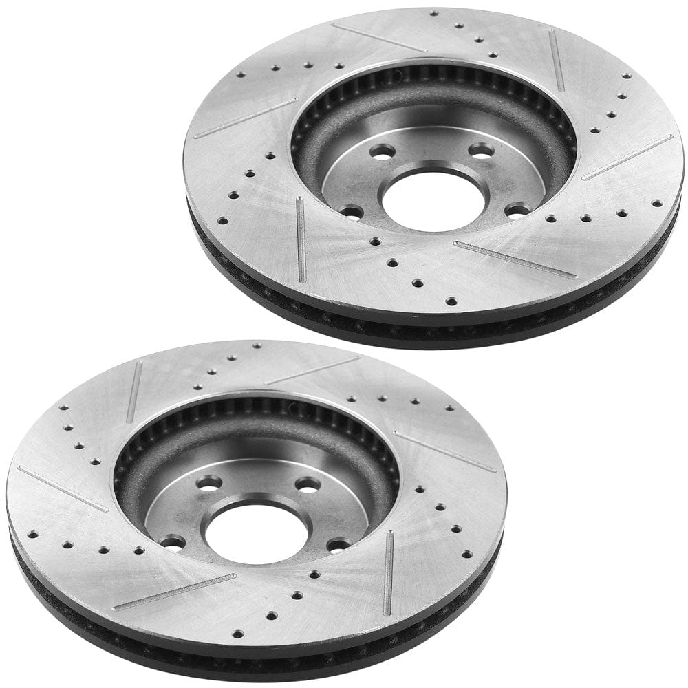 Front Drilled & Slotted Disc Brake Rotors + Ceramic Pads + Cleaner & Fluid Fits for 2013-2019 Ford Fusion, 2013-2016 Lincoln MKZ