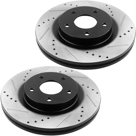 MotorbyMotor 330mm Rear Drilled & Slotted Disc Brake Rotors w/Ceramic Pads w/Brake Cleaner Fluid for 2010-2017 Ford Taurus (Excluding SHO or Police)