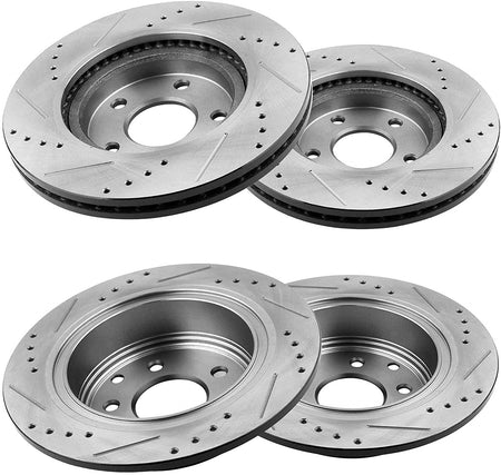 Front & Rear Drilled & Slotted Disc Brake Rotors + Ceramic Pads + Cleaner & Fluid Fits for 2013 Nissan Altima (Sedan Models ONLY), 2014-2017 Nissan Altima (All Models)