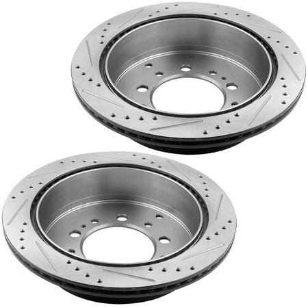 Rear Drilled & Slotted Disc Brake Rotors + Ceramic Pads Fits for 2008-2019 Lexus LX570, 2008-2020 Toyota Land Cruiser, 2008-2020 Toyota Sequoia, 2007-2020 Toyota Tundra