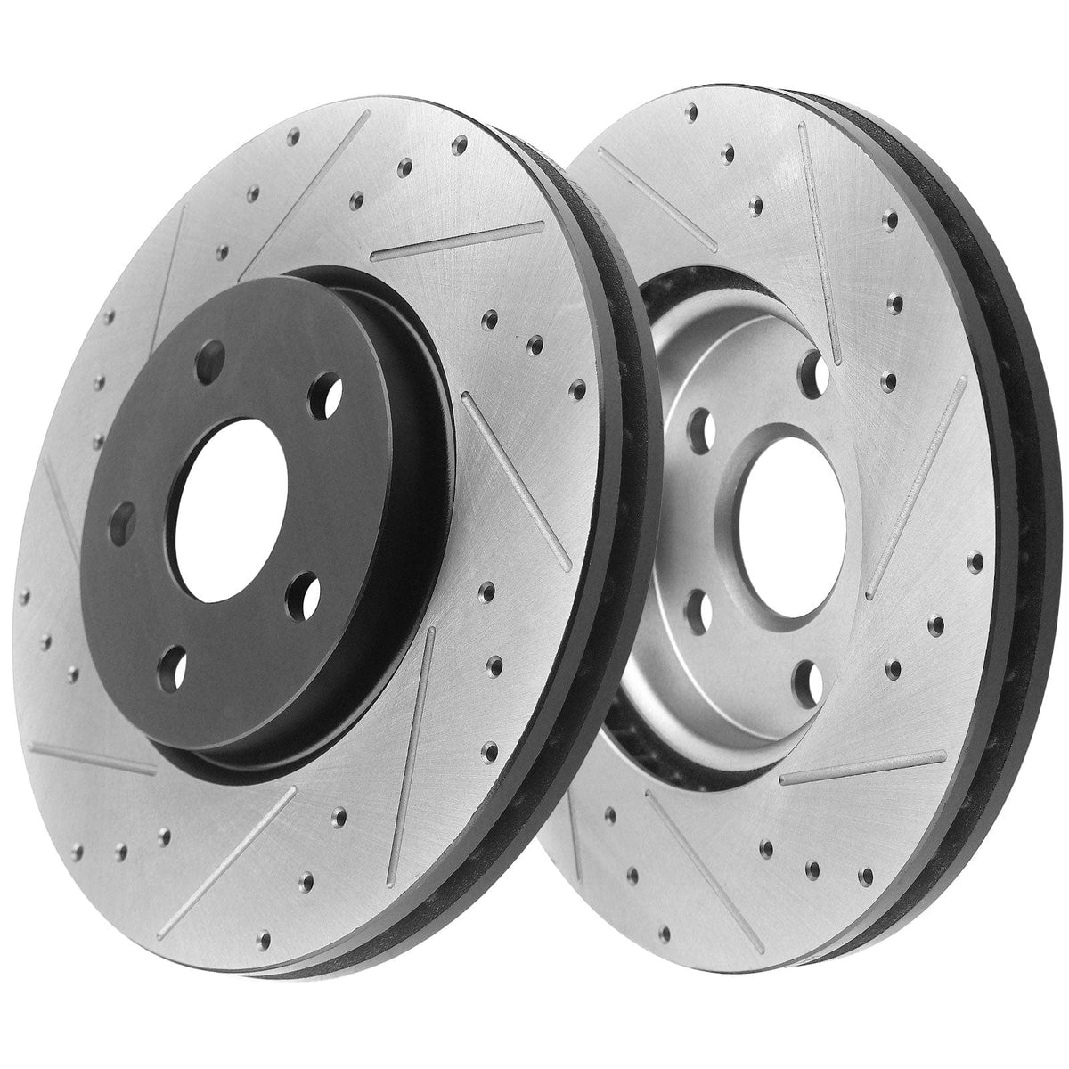Front Drilled & Slotted Brake Rotors & Ceramic Brake Pads & Cleaner & Fluid Fit for 2000-2007 Ford Escape, 2001-2006 Mazda Tribute, 2005-2007 Mercury Mariner, 5 Lugs(Bolts Not Included)