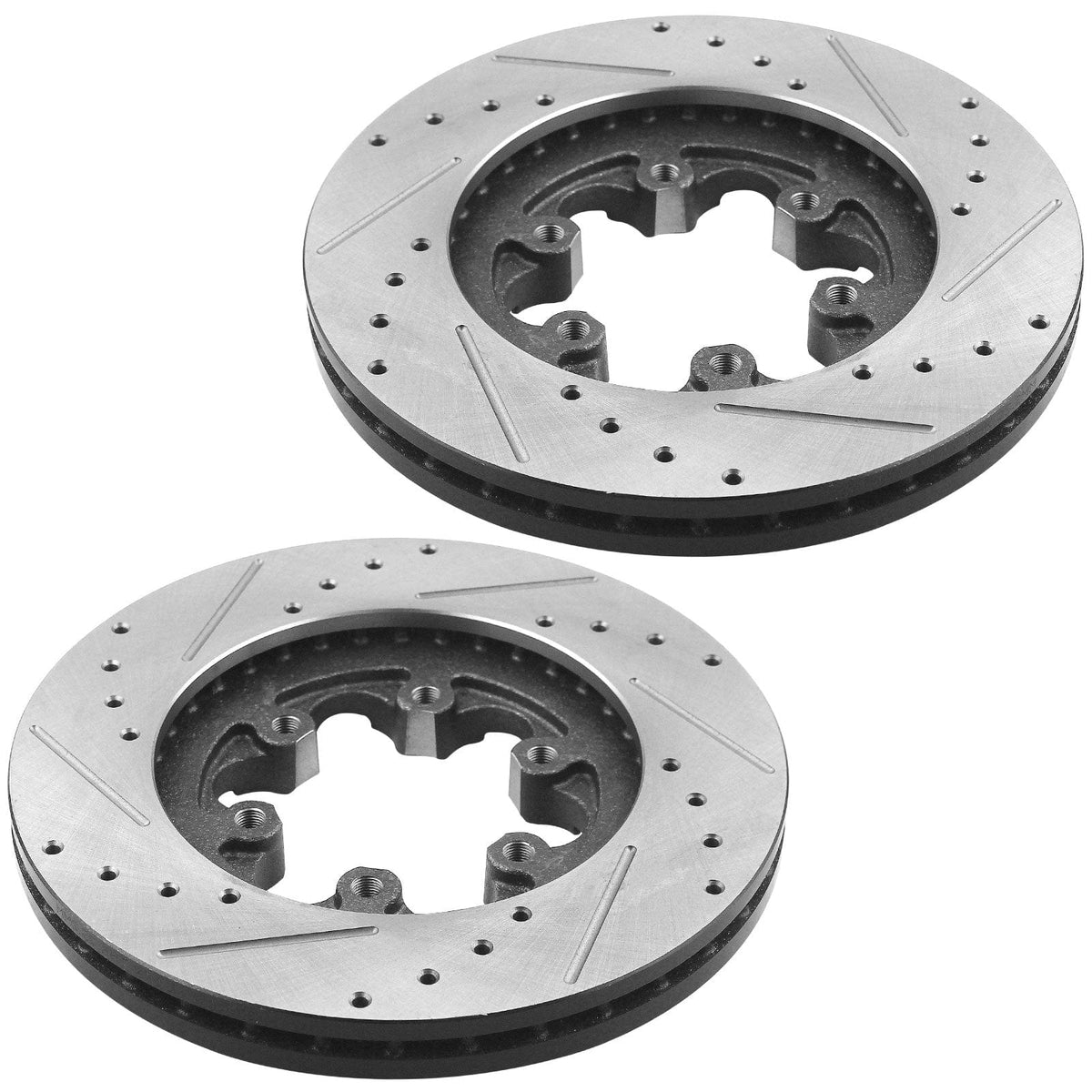 Front Drilled Slotted BrakeRotors + Ceramic Brake Pads +Cleaner & Fluid Fit Chevy Colorado, GMC Canyon,  Isuzu I-280 I-350 I-290 I-370