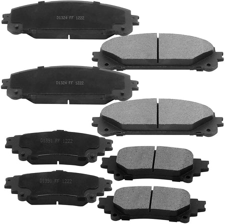 Front & Rear Drilled & Slotted Disc Brake Rotors + Ceramic Pads + Cleaner & Fluid Fits for 2010-2015 Lexus RX350/RX450H, 2014-2019 Toyota Highlander, 2011-2020 Toyota Sienna