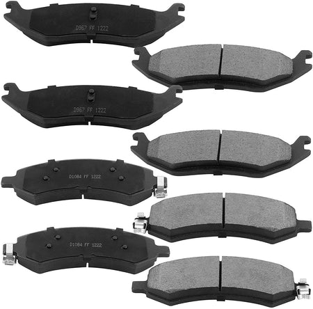 Front & Rear Drilled & Slotted Disc Brake Rotors + Ceramic Pads + Cleaner & Fluid Fits for Chrysler Aspen, Dodge Dakota, Dodge Ram 1500 Pickup,Ram 1500