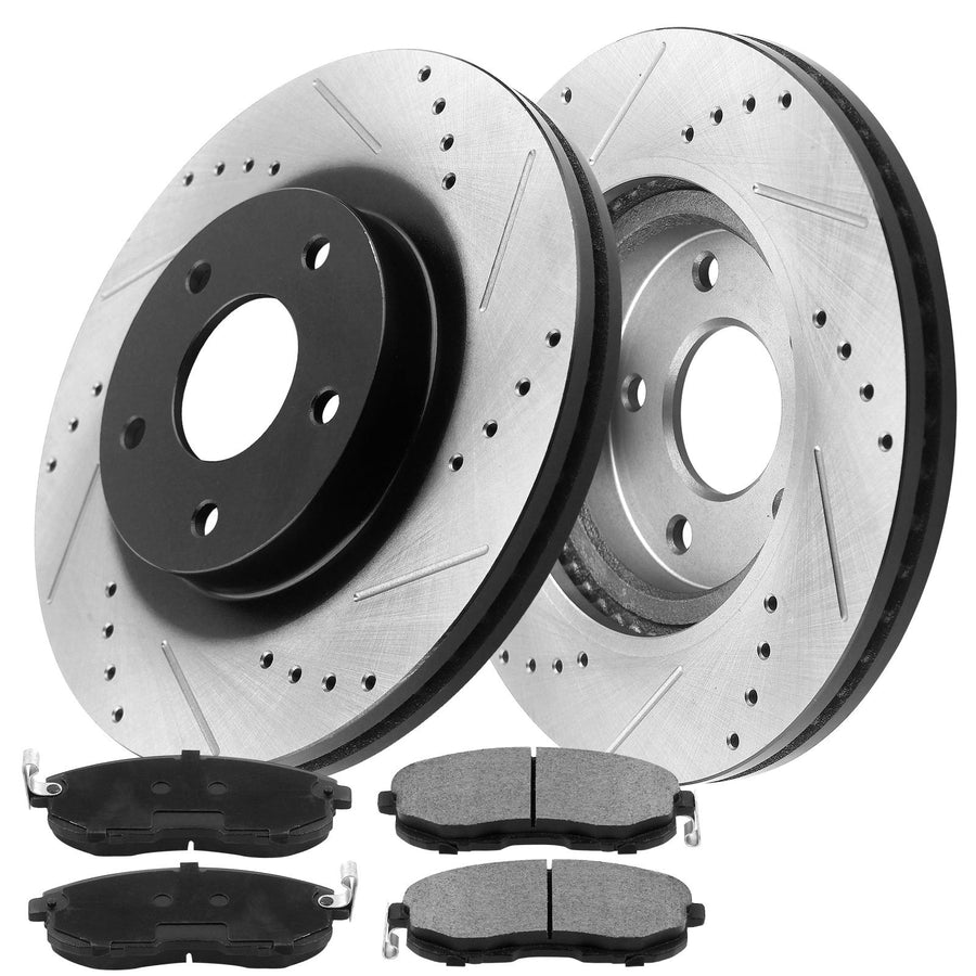 MotorbyMotor Rear Brake Rotors 291.8mm Drilled & Slotted Design Brake Rotor & Brake Pad kit Fits for Nissan Leaf Rogue 350Z, Infiniti G35