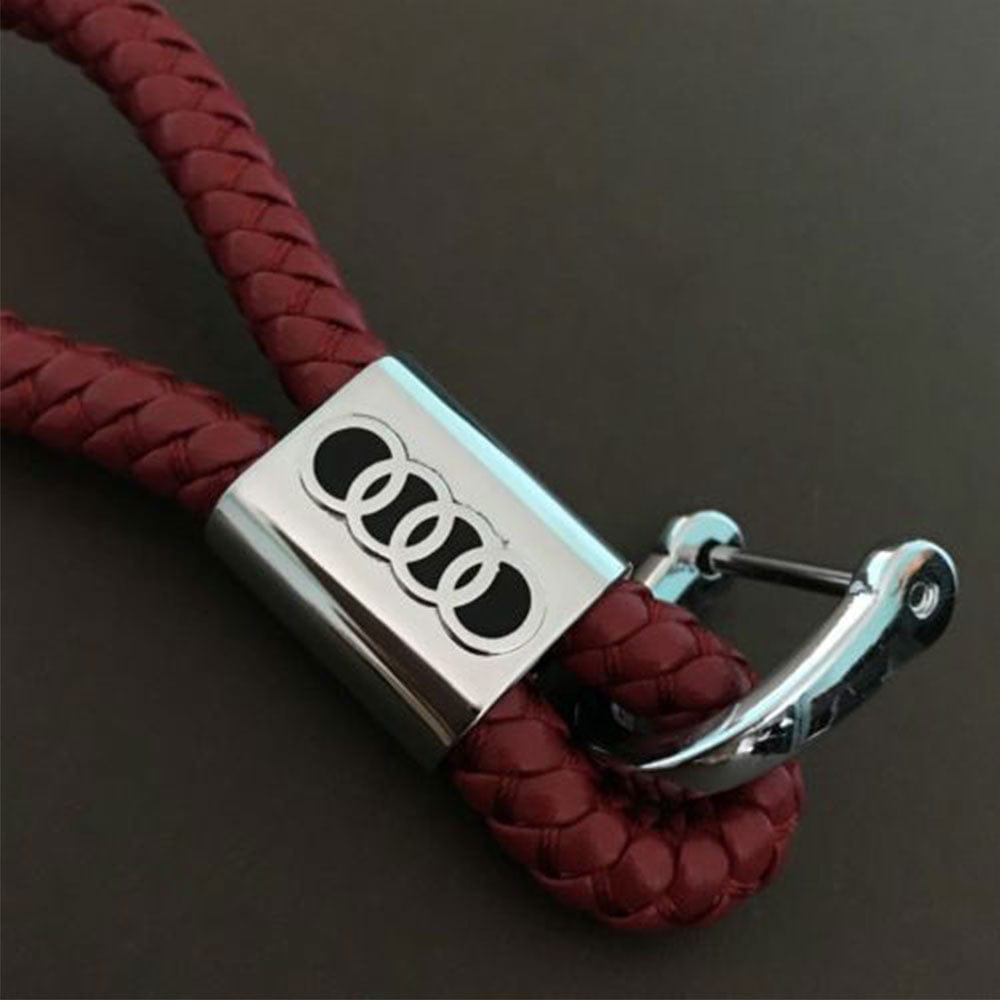 Audi Logo Keychain Red Leather Alloy Decoration Gift Accessories