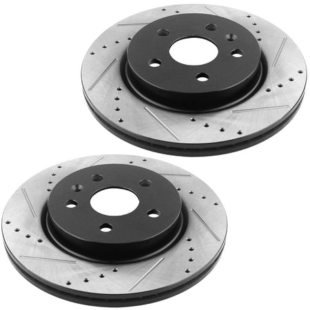 Motorbymotor Front Brake Rotors 281mm Drilled & Slotted Brake Rotor & Brake Pad kit Including CLEANER DOT4 FLUID Fits for Chrysler Town & Country, Dodge Caravan Grand Caravan 2001-2007