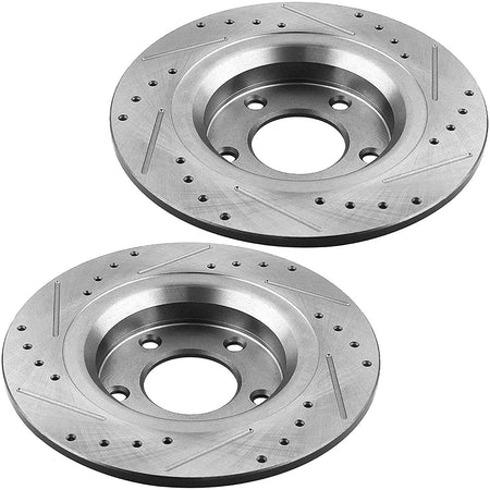 MotorbyMotor Rear Brake Rotors 267mm Drilled & Slotted Design Brake Rotor & Brake Pad kit Including CLEANER DOT4 FLUID Fits for Ford Mustang 1994-2004