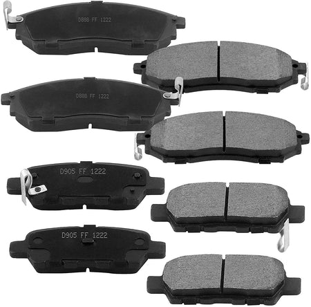Front & Rear Drilled & Slotted Disc Brake Rotors + Ceramic Pads + Cleaner & Fluid Fits for Nissan EX35 EX37 G25 G35 G37 M35 M45 Q40 QX50 350Z 370Z Maxima