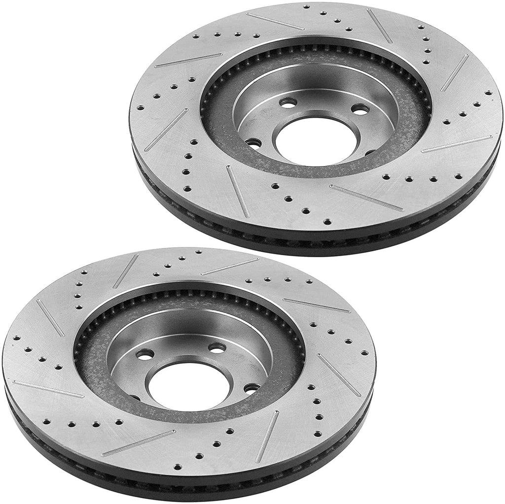 Front Drilled Disc Brake Rotors + Ceramic Brake Pads + Cleaner & Fluid Fit 2007-2009 Ford Edge, 2007-2009 Lincoln MKX, 5 Lugs Count-54154