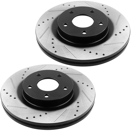Front Drilled and Slotted Disc Brake Rotors w/Ceramic Brake Pads+ Cleaner & Fluid for  Dodge Nitro, Jeep Liberty (302mm 11.8'' Front Rotors)-53042
