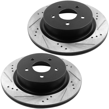 MotorbyMotor-Front Drilled & Slotted Brake Rotors w/Ceramic Brake Pads w/Cleaner & Fluid Fits for Jeep Cherokee XJ, Jeep Comanche, Jeep Wagoneer, Jeep Grand Cherokee