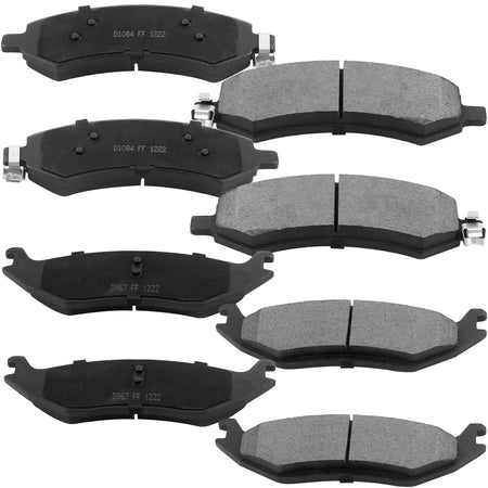 Front & Rear Drilled and Slotted Disc Brake Rotors w/Ceramic Brake Pads w/Cleaner & Fluid for Chrysler Aspen, Dodge Durango Ram 1500-5 Lugs 2WD or 4WD