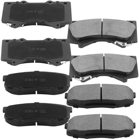 Front & Rear Drilled & Slotted Disc Brake Rotors + Ceramic Pads + Cleaner & Fluid Fits for Lexus LX570, Toyota Land Cruiser/Sequoia/Tundra