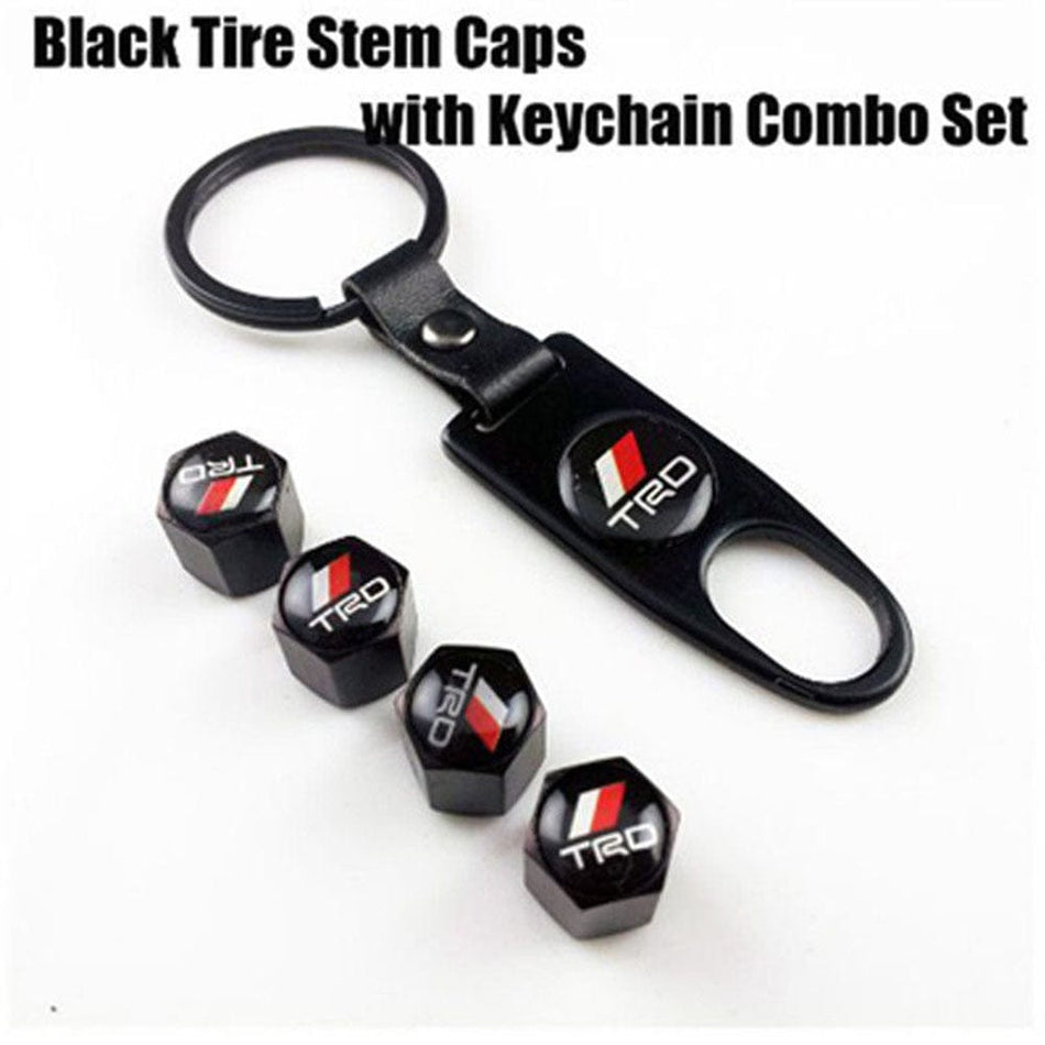 Wheel Tire Valve Dust Stems Air Caps + Toyota Trd Logo Keychain