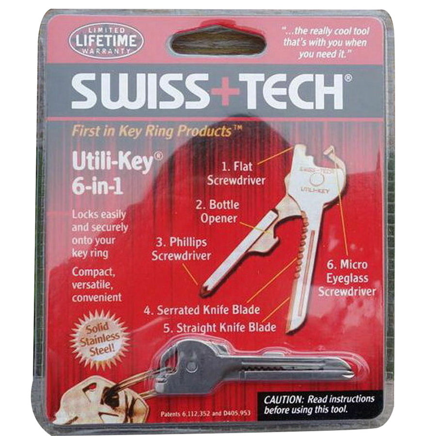 Swiss+Tech Utili-Key 6-in-1 Multi-function EDC Key Tool - Stainless Steel Portable Tool