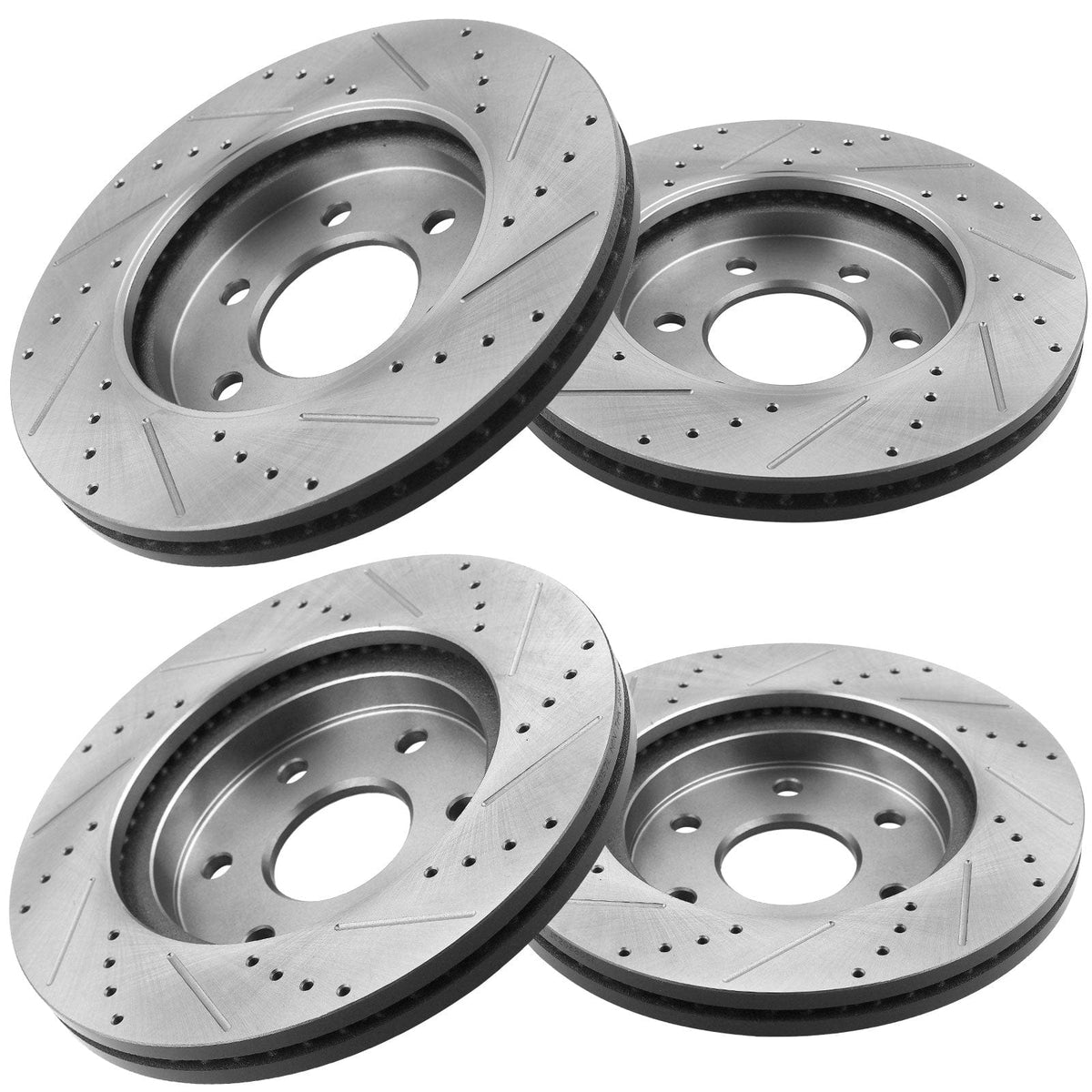 Front & Rear Drilled & Slotted Disc Brake Rotors + Ceramic Pads + Cleaner & Fluid Fits for 2003-2006 Ford Expedition, 2003-2006 Lincoln Navigator-All Models