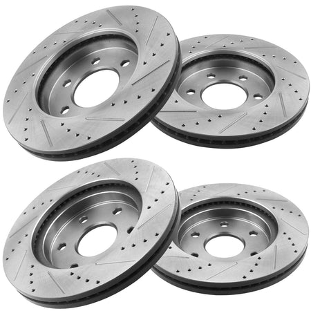 Front & Rear Drilled & Slotted Disc Brake Rotors + Ceramic Pads + Cleaner & Fluid Fits for 2003-2006 Ford Expedition, 2003-2006 Lincoln Navigator-All Models