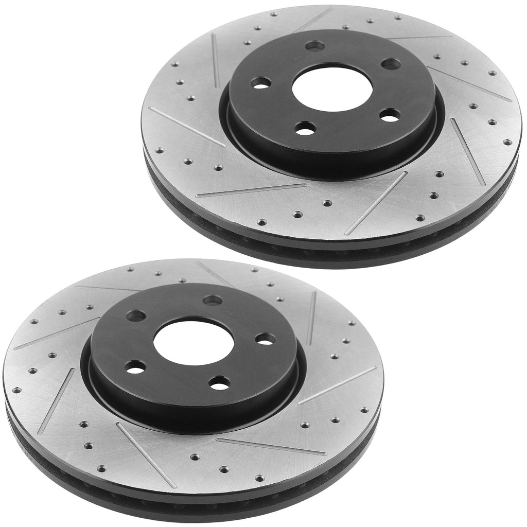 Front Drilled & Slotted Brake Rotors & Ceramic Brake Pads & Cleaner & Fluid Fit for 2000-2007 Ford Escape, 2001-2006 Mazda Tribute, 2005-2007 Mercury Mariner, 5 Lugs(Bolts Not Included)