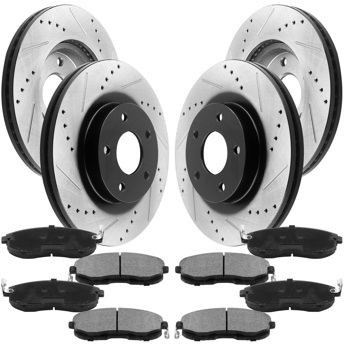 Front & Rear Drilled & Slotted Disc Brake Rotors + Ceramic Pads + Cleaner & Fluid Fits for 2015 2016 2017 Ford Edge
