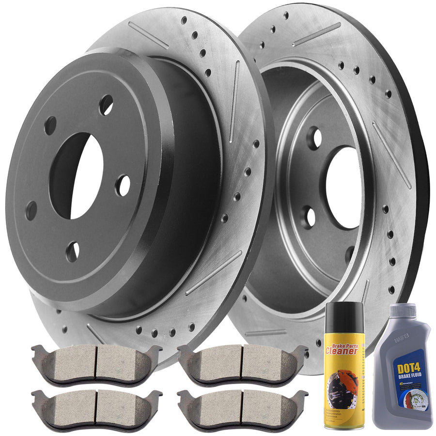 Rear Black E-Coating Brake Rotors And Brake Pads Fits Ford Explorer 2002 - 2005