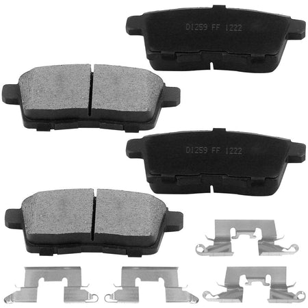 Rear Ceramic Brake Pads w/Hardware Kits Fits for Ford Edge, Lincoln MKX, Mazda CX-7 CX-9 (All Models)-Low Dust Brake Pad-4 Pack