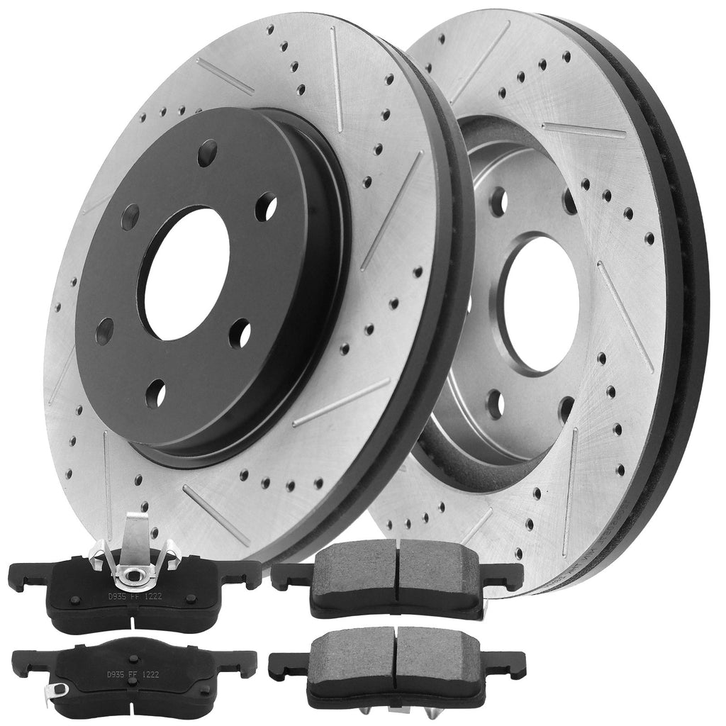 Rear Drilled & Slotted Brake Rotors + Ceramic Brake Pads +Cleaner + Fluid Fit Ford Expedition Ford Navigator AWD 6 Lugs-55100