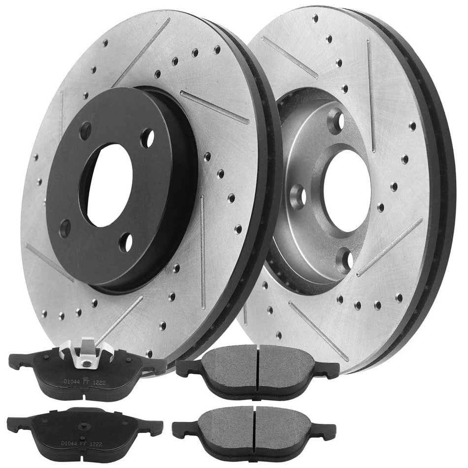 MotorbyMotor Front Brake Rotors 278mm Drilled & Slotted Design Brake Rotor & Brake Pad kit Fits for Ford Focus 2005-2007