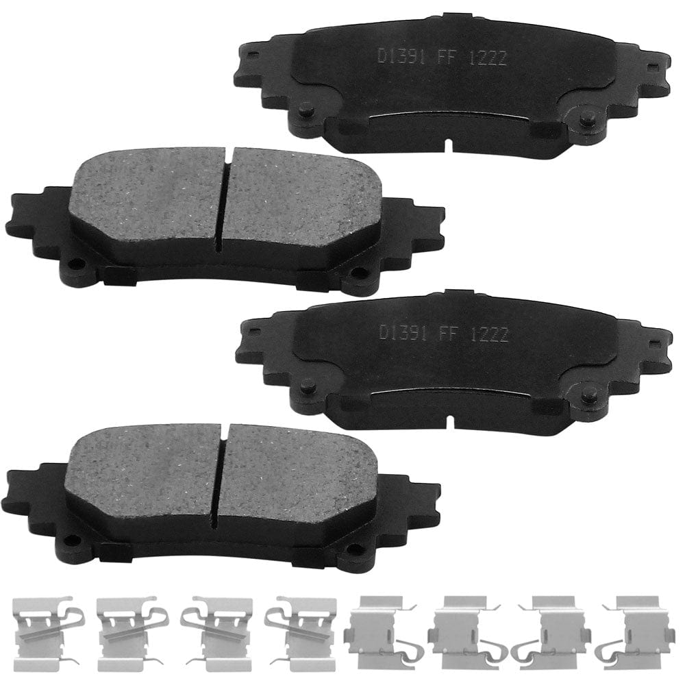 Rear Ceramic Brake Pads w/Hardware Kits Fits for Lexus GS Turbo GS200t GS350 GS450H IS200T IS250 IS300 IS350 RC200T RC300 RC350 RX350 RX450h, Toyota Highlander Mirai Prius V Sienna -4 Pack