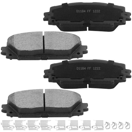 Front Ceramic Brake Pads w/Hardware Kits Fits for Lexus CT200H, Scion iQ, Toyota Prius Plug-IN Prime Yaris (All Models)-Low Dust Brake Pad-4 Pack