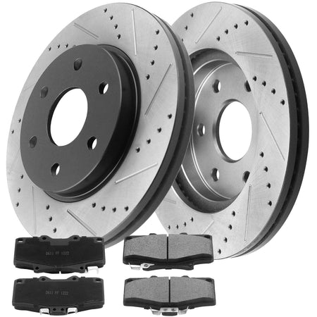 MotorbyMotor 297mm Front Drilled & Slotted Disc Brake Rotors + Ceramic Pads + Cleaner & Fluid Toyota 4Runner Tacoma-4WD, 6 Lugs Wheel Holes