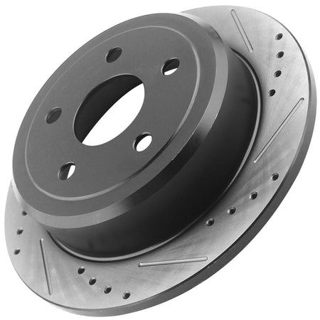 Rear Drilled & Slotted Disc Brake Rotors + Ceramic Pads + Cleaner & Fluid Fits for Ford Mustang 2015 2016 2017 2018 2019 2020-5-Lug Wheel Holes