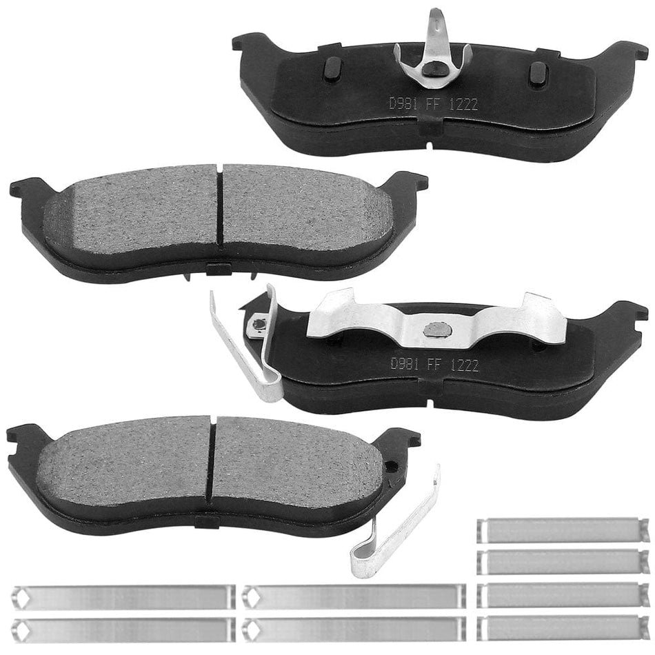 Rear Ceramic Brake Pads w/Hardware Kits Fits for Jeep Liberty 2003-2007, Jeep Wrangler 2003-2006 (All Models)-Ceramic Low Dust Brake Pad-4 Pack