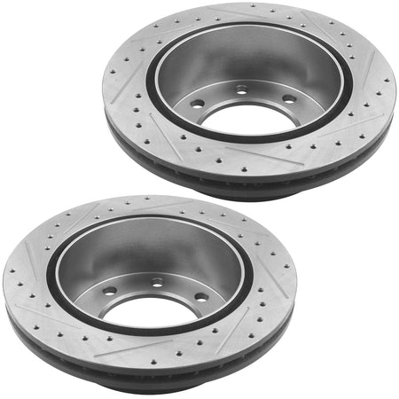 Motorbymotor Rear Brake Rotors 345mm Drilled & Slotted Design Brake Rotor & Brake Pad kit Including CLEANER DOT4 FLUID Fits for Ford E-450 Super Duty