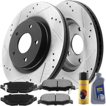 Load image into Gallery viewer, Front Drilled &amp; Slotted Brake Discs Rotors w/Ceramic Brake Pads w/Cleaner &amp; Fluid Fit 2011 2012 2013 2014 2015 Chevrolet Cruze [16 Cruze Limited] 2012 2013 2014 2015 2016 2017 Chevrolet Sonic 5 Lugs