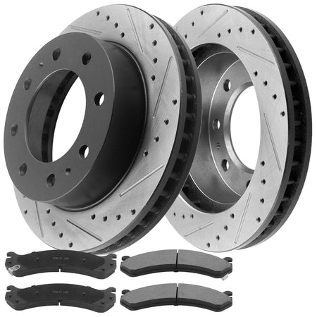 Front Disc Brake Rotors + Brake Ceramic Pads + Cleaner & Fluid Kits Fit Chevrolet Avalanche 2500/Express 3500 4500/Silverado 2500HD 3500HD, GMC Savana 3500 4500/Sierra 2500HD 3500HD