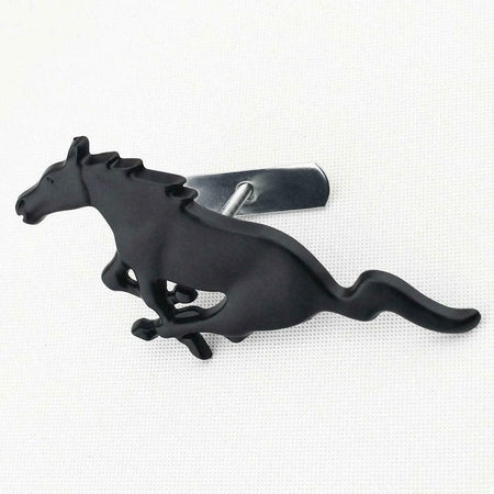 Ford Mustang Black Running Horse Emblem - Front Grille Badge with Hardware Kit