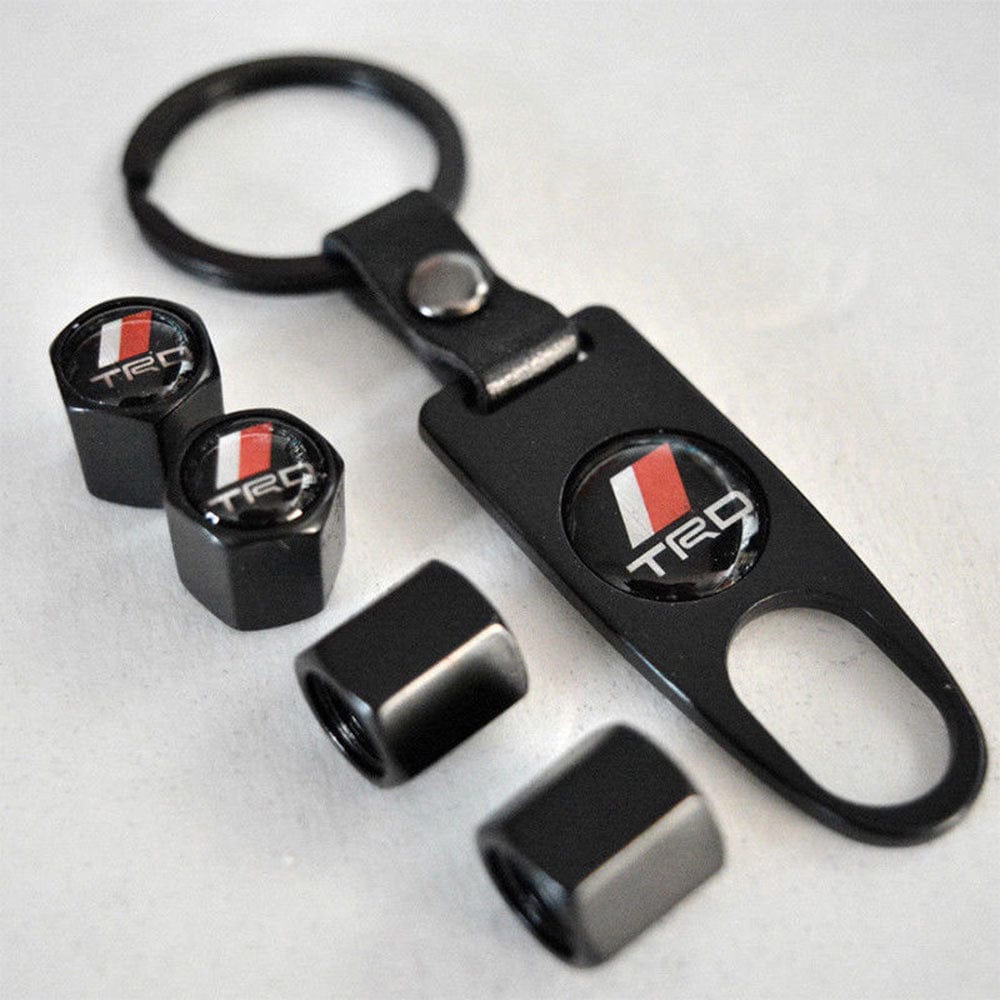 Wheel Tire Valve Dust Stems Air Caps + Toyota Trd Logo Keychain