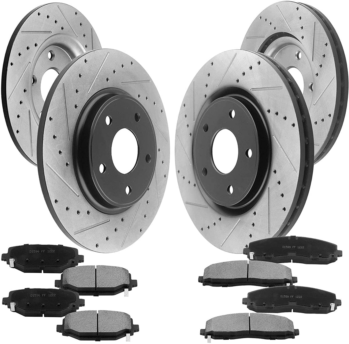 MotorbyMotor 330mm Front & 328mm Rear Drilled & Slotted Disc Brake Rotors + Ceramic Pads + Cleaner & Fluid for Chrysler Town & Country, Dodge Grand Caravan Journey, Ram C/V, Volkswagen Routan
