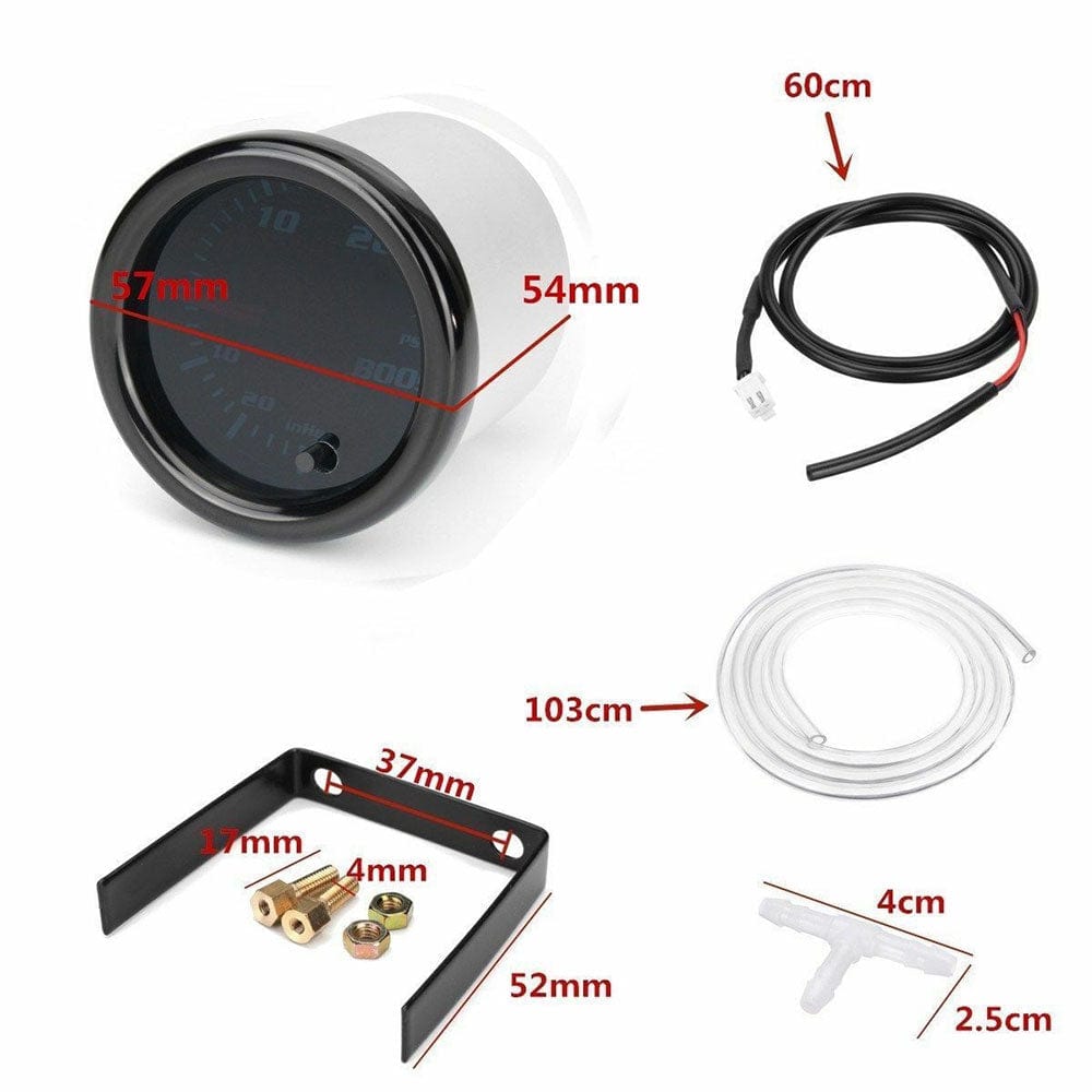2'' 52mm 7 Color LED Mechanical Turbo Boost PSI Pressure Vacuum Gauge Meter 12V RB-TB-CP