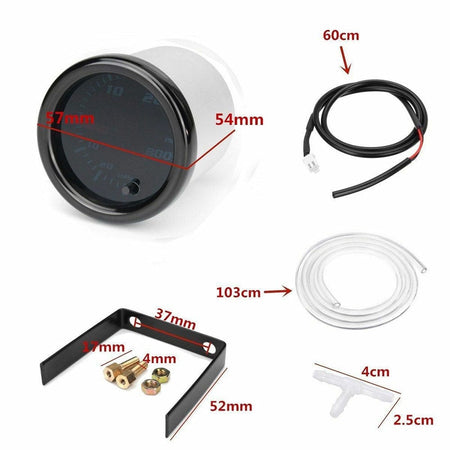 2'' 52mm 7 Color LED Mechanical Turbo Boost PSI Pressure Vacuum Gauge Meter 12V RB-TB-CP